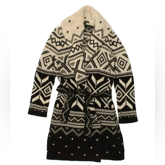 Ralph Lauren Women’s Black White Aztec Southwest Car Coat Cardigan Size XL - Picture 10 of 16